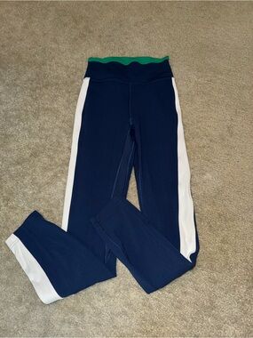 lululemon athletica Navy Leggings with White Side Panels and Green Waist Trim